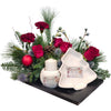 Red Rose & Winter Pine  Christmas Tray Arrangement