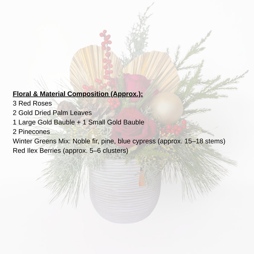 Festive Red Roses & Gold Accent Arrangement