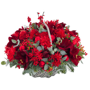 Luxury Red Amaryllis & Berry  Christmas Basket
