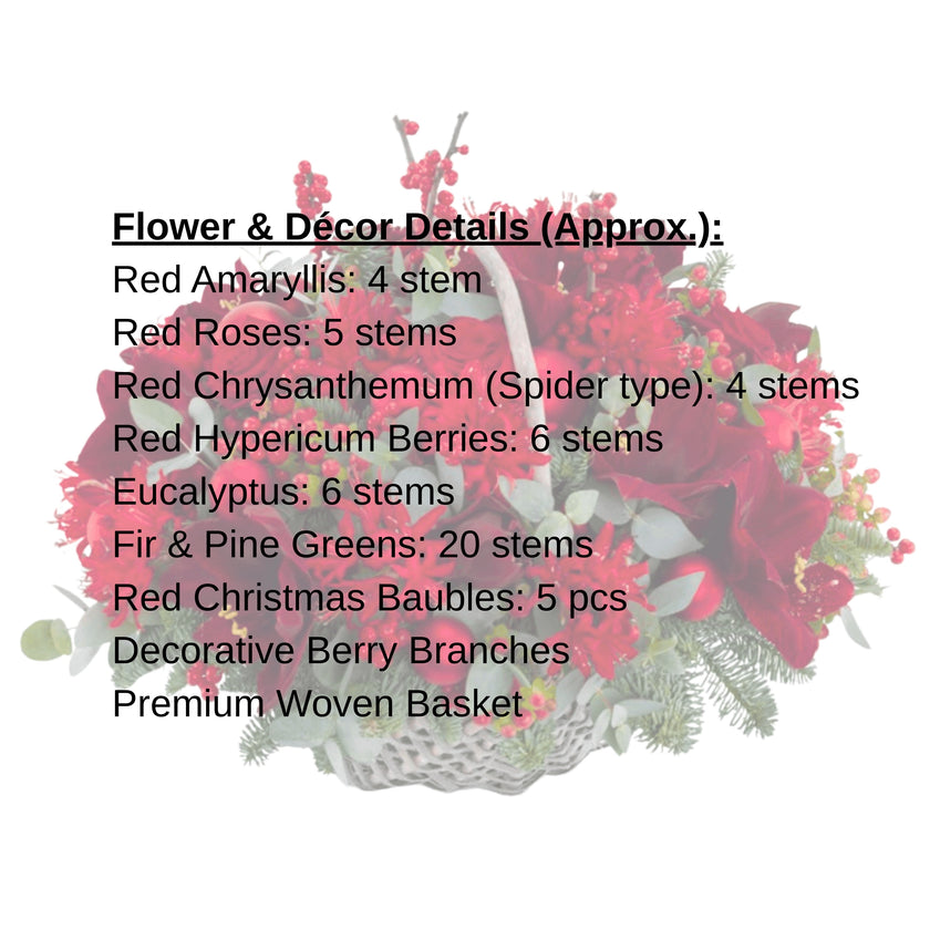 Luxury Red Amaryllis & Berry  Christmas Basket