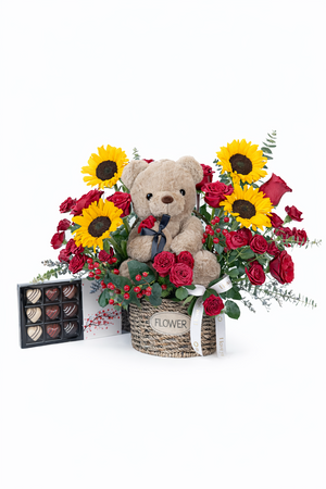 Sunshine Love Teddy Basket with Chocolates