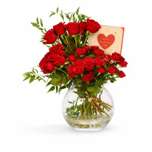 Classic Red Roses Glass Vase