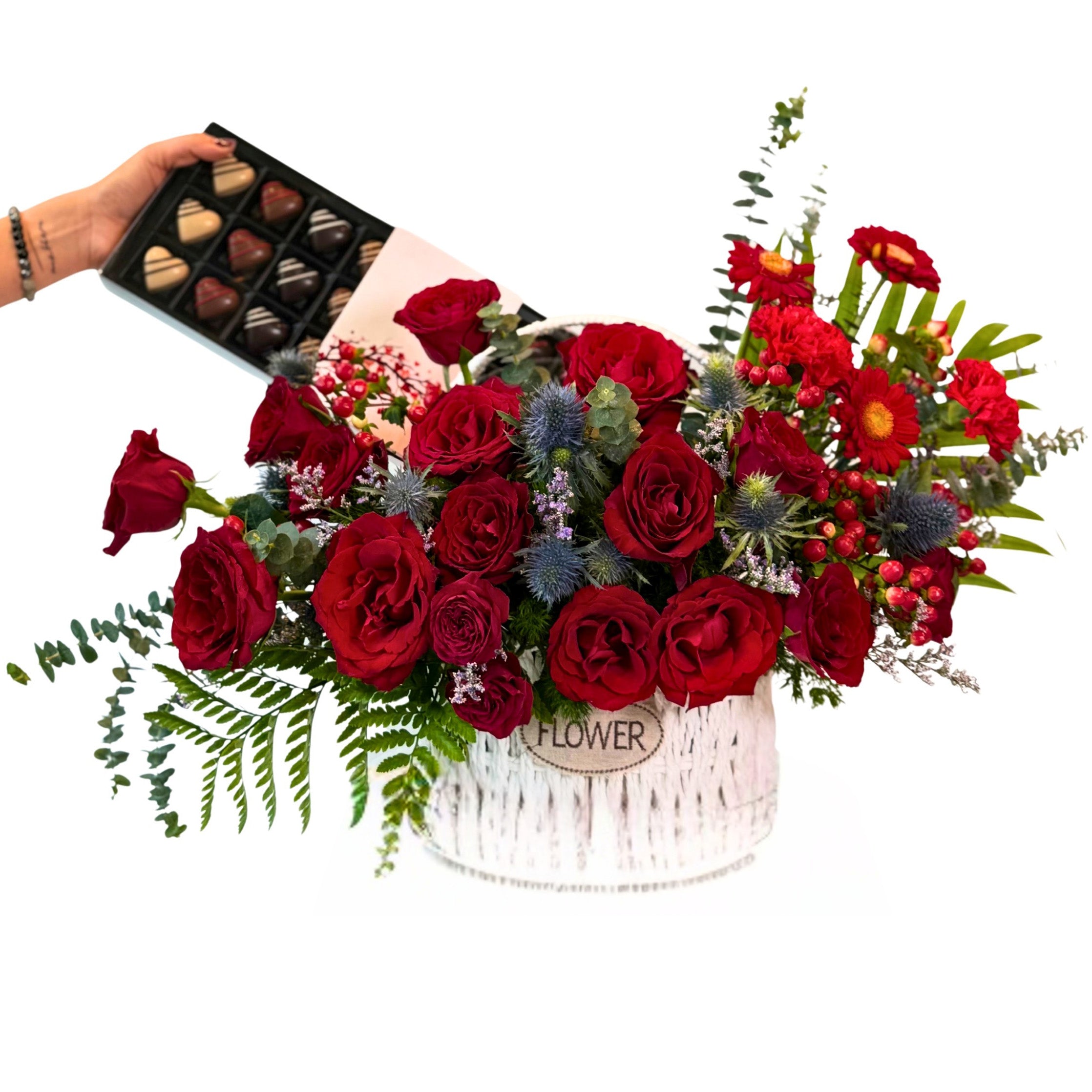 Valentine Grand Red Roses & Chocolates Basket